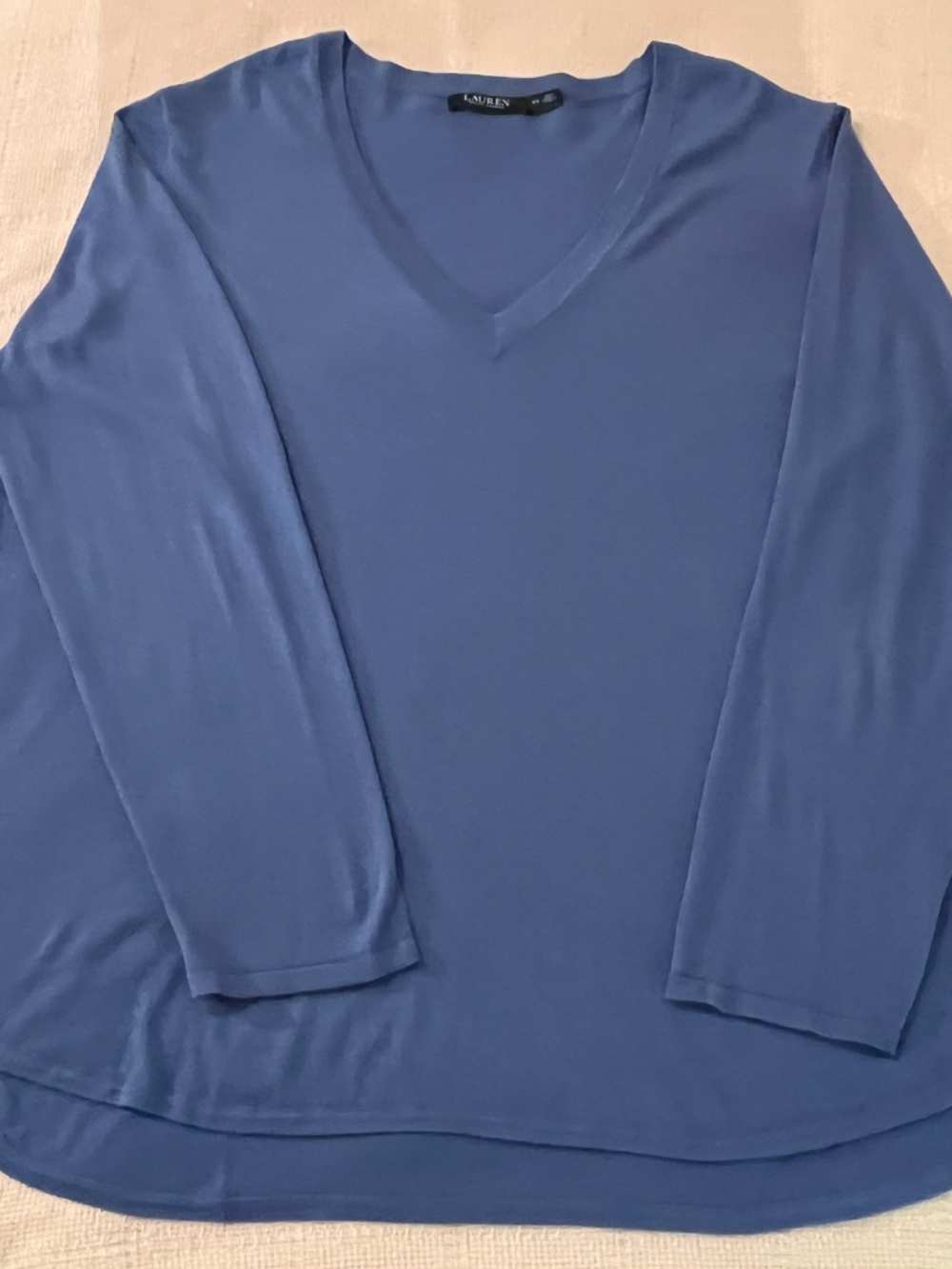 Lauren Ralph Lauren Blue Modal Silk Blend V Neck Sweater Top 3X - Picture 3 of 6